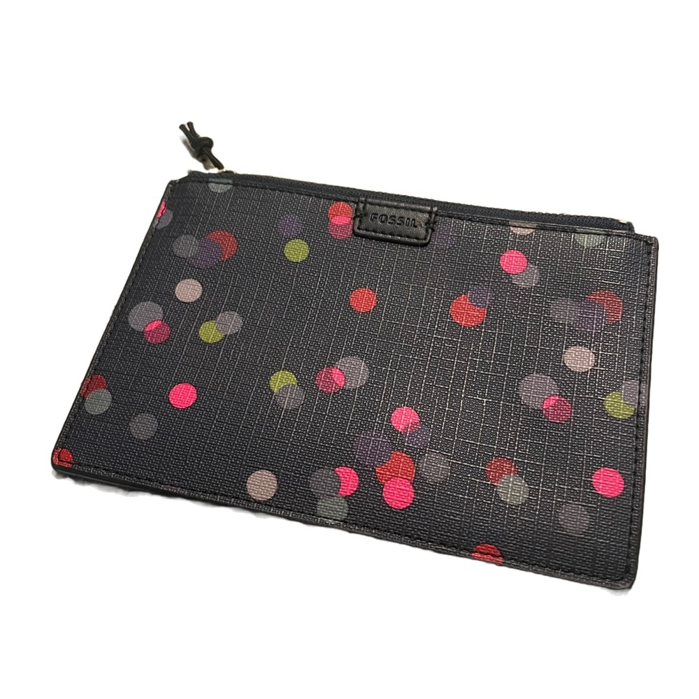 Fossil small navy dots zip pouch